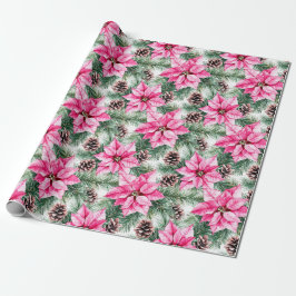 Papel De Regalo Pink Silver Glam Poinsettia Flowers Christmas