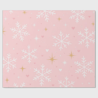 Papel De Regalo Pink Snowflake & Gold Sparkle Christmas 