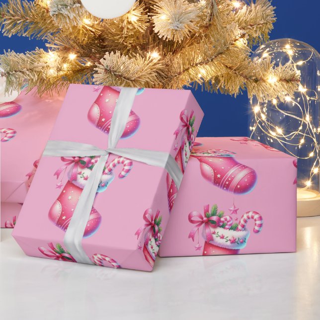 Papel De Regalo Pink Stocking Christmas Holiday  (Vacaciones)