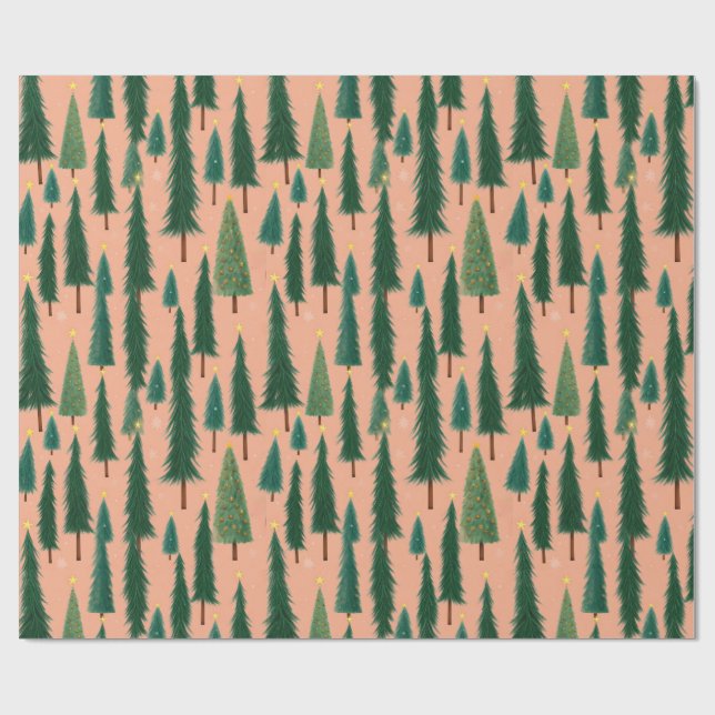 Papel De Regalo Pink Tree Gift Wrap, Modern Holiday Wrapping Paper (Superficie plana)