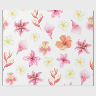 Papel De Regalo Pink Tropical Watercolor Floral Pattern
