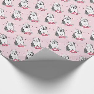 Papel De Regalo Pink Valentine Old English Sheepdog Gray 1 Fun