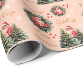Papel De Regalo Pink Vintage Santa Claus Gift 