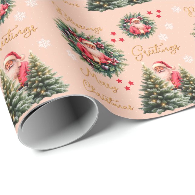 Papel De Regalo Pink Vintage Santa Claus Gift  (Esquina del rollo)