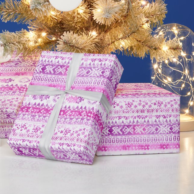 Papel De Regalo Pink White Cozy Stripes Christmas (Vacaciones)