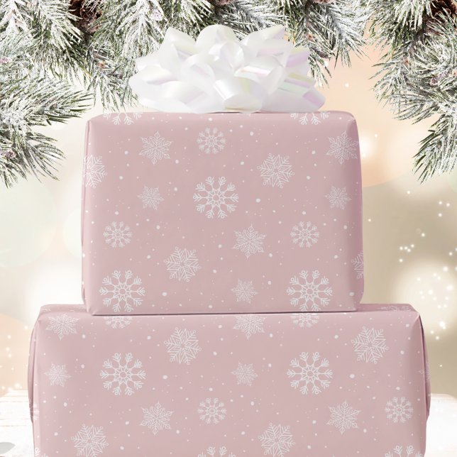 Papel De Regalo Pink White Snowflakes Pattern Christmas Holiday (Subido por el creador)
