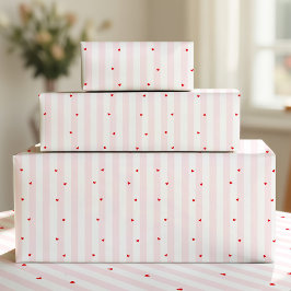 Papel De Regalo Pink White Stripes + Hearts Wrapping Paper