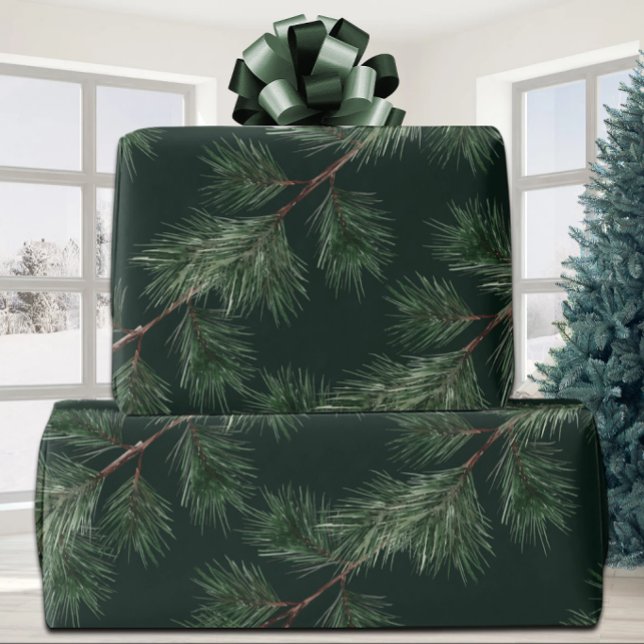 Papel De Regalo Pino Blanco Garlands Pino Verde Profundo (Subido por el creador)