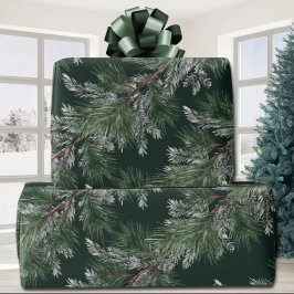 Papel De Regalo Pino Blanco Plata Garganta Pino Profundo Verde