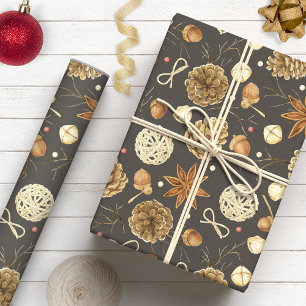 Papel De Regalo Pino de Acción de Gracias de Acuarela Campestre Rú