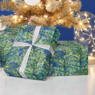 Papel De Regalo Pino de Invierno Acuarela Pintado a Mano