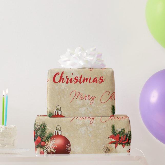 Papel De Regalo Pino de Navidad Alegre Invierno Bolas de Vidrio Ro (Regalos de fiesta)