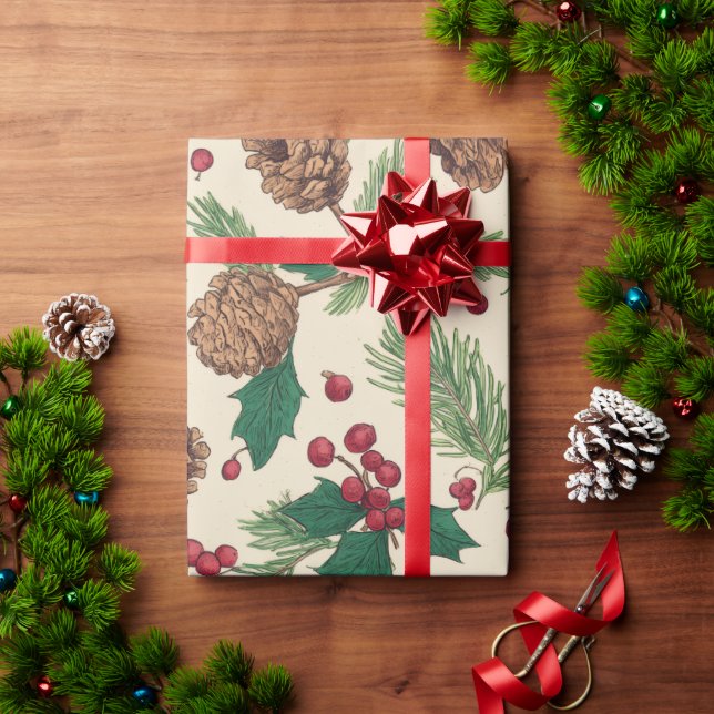 Papel De Regalo Pino de Navidad Rústico (Regalo de vacaciones)