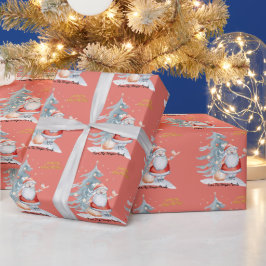 Papel De Regalo Pino de Papá Noel Navidad Rojo