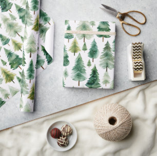 Papel De Regalo Pino Invierno Navidad Acuarela