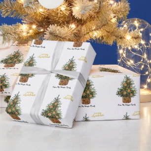 Papel De Regalo Pino, Naranja Feliz Navidad