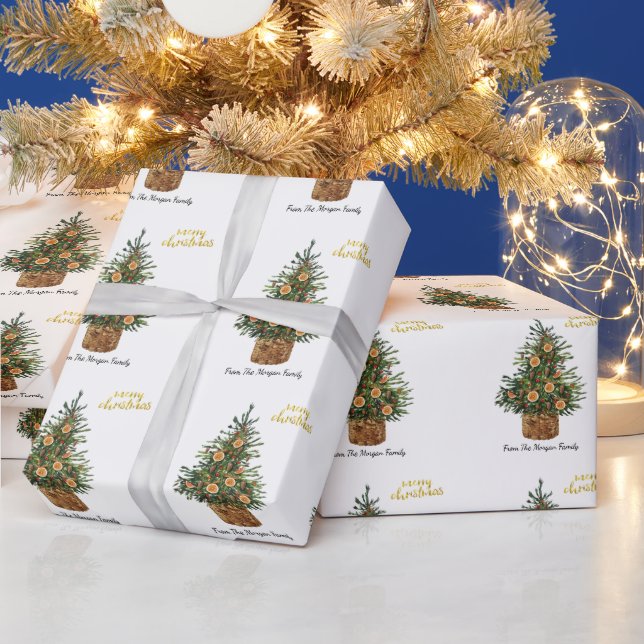 Papel De Regalo Pino, Naranja Feliz Navidad (Vacaciones)