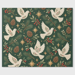 Papel De Regalo Pino Paloma Blanca Escandinava Navidad Elegante