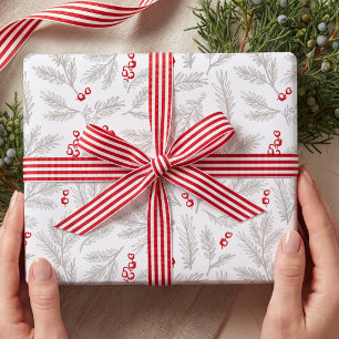 Papel De Regalo Pino Rústico Nórdico Ramas y Bayas Navidad