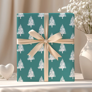 Papel De Regalo Pino Teal y Blanco Navidad