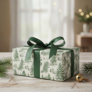 Papel De Regalo Pino Verde de Invierno en Acuarela Moderna para Na