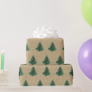 Papel De Regalo Pino verde de Navidad en acuarela Kraft