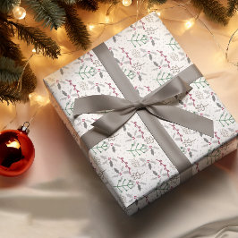 Papel De Regalo Pino Verde Oscuro Needles Red Holly Berries