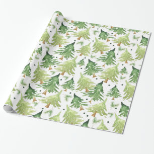 Papel De Regalo Pinos al Acuarela Moderno Rústico