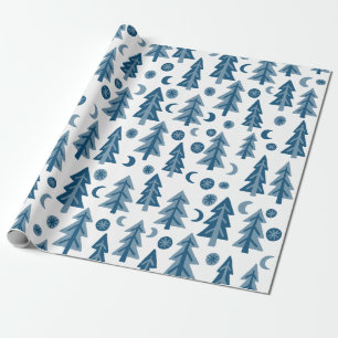 Papel De Regalo Pinos Bosque Invierno Luna Estrellas Regalo Vacaci