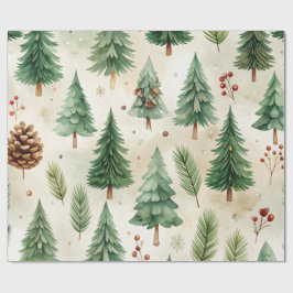 Papel De Regalo Pinos de Navidad en Acuarela sin Costuras 