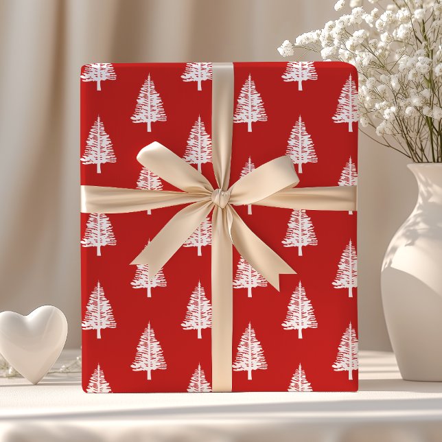 Papel De Regalo Pinos rojos y blancos de Navidad (Subido por el creador)