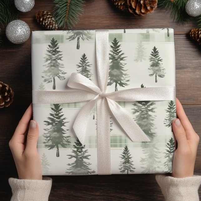 Papel De Regalo Pinos y Navidades de Plaid de color verde salado (Subido por el creador)