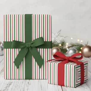 Papel De Regalo Pinstripe de Caramelo Rojo Elegante y Verde Cazado