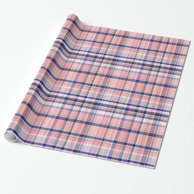 Papel De Regalo Pintada Madras de la pinza azul azul de la marina  (Desenrollado)
