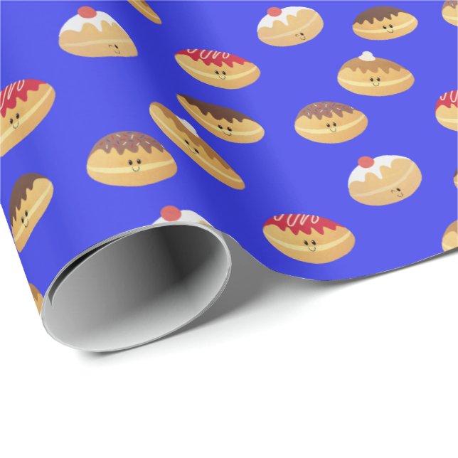 Papel De Regalo pintado a mano, lindo Hannukah doughnut estampado  (Esquina del rollo)