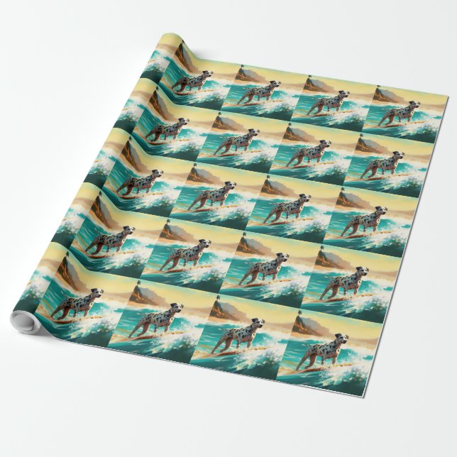 Papel De Regalo Pintado de Dalmation Beach Surfing (Desenrollado)