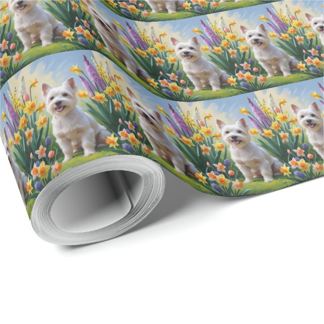 Papel De Regalo Pintado de la primavera de la primavera del perro  (Esquina del rollo)