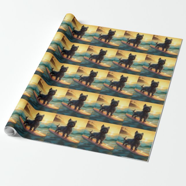 Papel De Regalo Pintado de surf Affenpinscher Beach (Desenrollado)