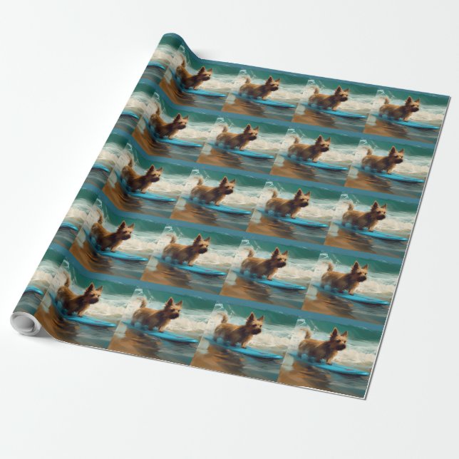 Papel De Regalo Pintado de surf en Australian Terrier Beach (Desenrollado)