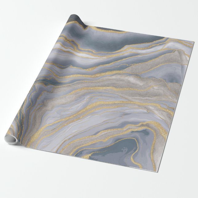 Papel De Regalo Pintado Líquido De Aceite De Oro Gris (Desenrollado)