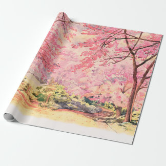 Papel De Regalo Pintando acuarela paisaje flor rosa roja de W