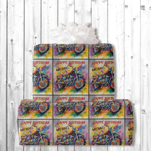 Papel De Regalo Pintar motocicleta Feliz cumpleaños Añadir nombre