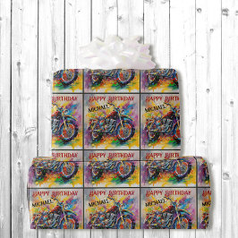 Papel De Regalo Pintar motocicleta Feliz cumpleaños Añadir nombre