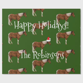 Papel De Regalo Pinte los caballos y el navidad rojo del gorra de