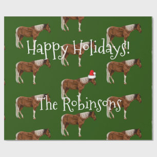 Papel De Regalo Pinte los caballos y el navidad rojo del gorra de