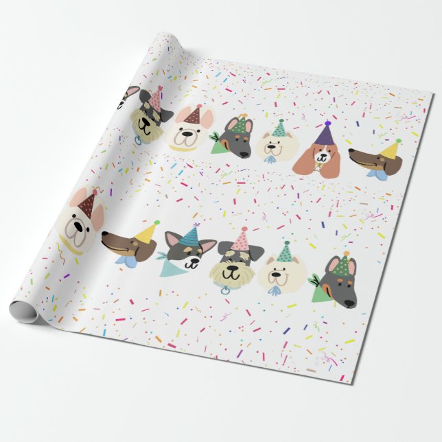 Papel De Regalo Pintemos, Fiesta Perro Confetti Cumpleaños (Desenrollado)