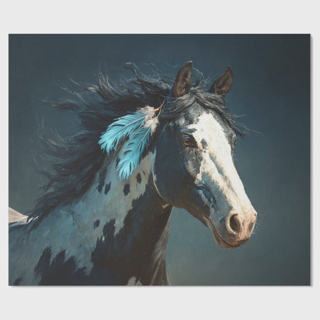 Papel De Regalo Pinto Mustang Caballo Pluma Acento Decoupage (Superficie plana)