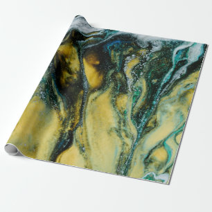 Papel De Regalo Pintura abstracta amarilla, blanca y azul