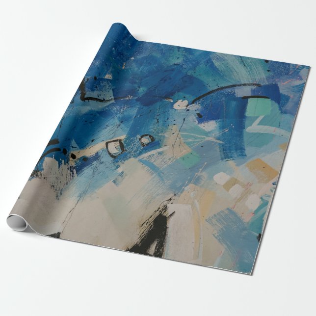 Papel De Regalo Pintura abstracta azul y blanco (Desenrollado)