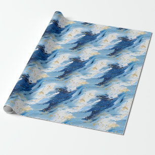 Papel De Regalo Pintura abstracta azul y dorada